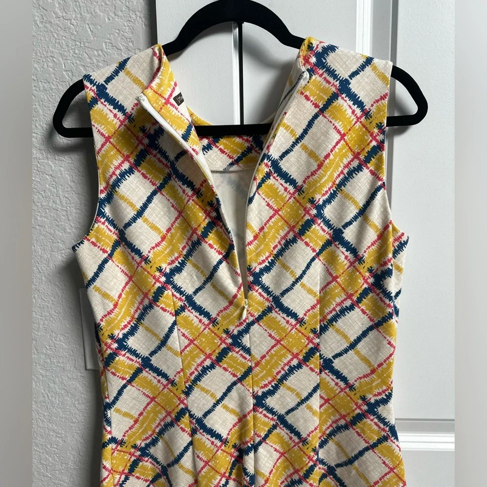 J McLaughlin Yellow and Blue Checkered Midi Dress